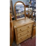 Pine chest of 3 drawers together with a mirror - Approx size: W: 68cm D: 41cm H: 92cm