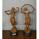 2 French spelter figures on original ebonised wooden plinths - Approx height of tallest: 46cm