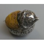 Hallmarked silver pin cushion in the form of a bird