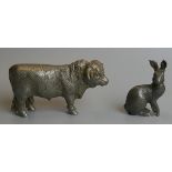 Pewter Bull & Hare - Signed J.G. Moore