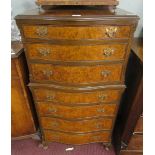 Walnut bow fronted tallboy chest - Approx size: W: 63cm D: 49cm H: 117cm
