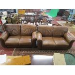 Pair of comfy brown leather sofas