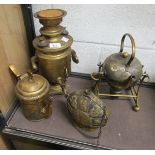 Collection of brass to include spirit kettle and Russian items etc
