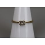 Gold 1/4ct princess cut diamond solitaire ring - Size: P