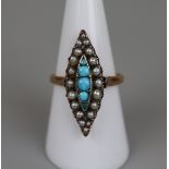 18ct gold ring set with sea pearls & aquamarine - Size: O