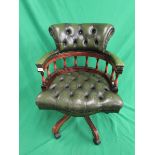Green leather office swivel chair