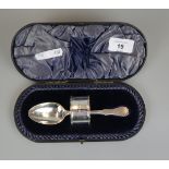 Hallmarked silver spoon and napkin Christening set