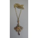 Antique gold suffragette pendant set with pearls, amethyst & peridot on gold chain