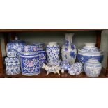 Collection of blue and white vases etc