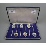 Hallmarked silver & enamel teaspoon set