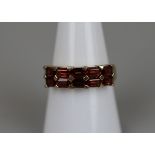 Gold double row garnet ring - Size: O½