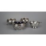 Collection of hallmarked silver to include salt pot, quaich, cup and two Georgian style salts