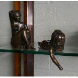 Tom Greenshields cold cast bronze resin - Rosie holding her hair & Briony on her tummy