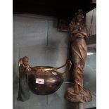 2 bronzed figures and an urn