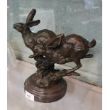 Large bronze figure of running hares - Approx height: 24cm