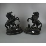 Pair of statues - Man rearing horse - Approx height: 34cm