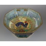 Octagonal cockerel themed bowl by Minton