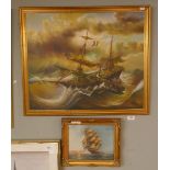 2 oil paintings 1 signed T Slowsky - Nautical scenes - River scenes - Approx image size of