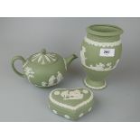 Collection of green Wedgewood Jasper ware