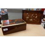 Inlaid Oriental tray and papermache box