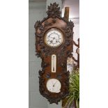 Black forest style wall clock with built in barometer & thermometer