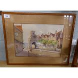 Watercolour of West Gate Leicester hospital Warwick signed Will Outhwaite ABWS - River scenes -