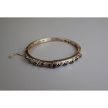 Fine gold sapphire & diamond bangle (total weight approx 15g)