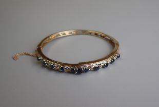 Fine gold sapphire & diamond bangle (total weight approx 15g)