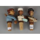 3 Italian novelty articulated bottle stops