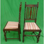 2 barley-twist hall chairs with Laura Ashley upholstery