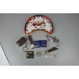 Masons Ironstone plate with various collectables