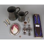 Collectables to include silver fruit knives, watches, pewter etc