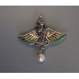 Silver & champleve enamel pendant / brooch