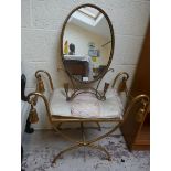 Gilt metal rope stool together with gilt rope mirror with sconces