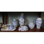 Collection of blue & white china to include oriental ginger jars etc