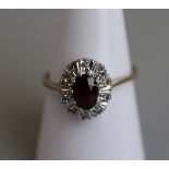 Gold garnet & diamond cluster ring - Size P