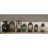 Collection of Hurricane lamps together with Railway lamp