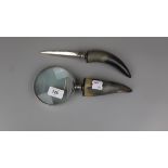 Horn handled magnifying glass and letter opener