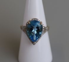 Gold blue topaz & diamond set ring - Size M½
