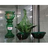 Collection of green glass to include a Victortian Hyasinth vase