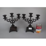 Pair of cast iron candelabra - Approx height: 24cm