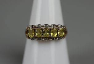 Gold citrine and diamond set ring
