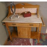 Tile backed pine washstand