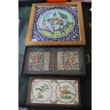 2 tiled pictures together with embroidered tray