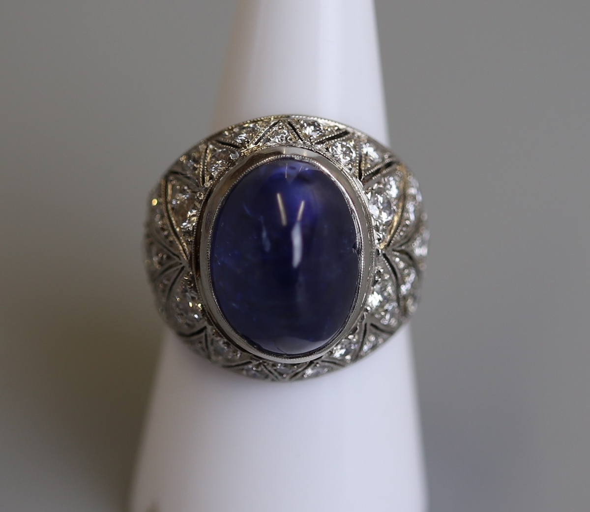 Fine natural cabochon sapphire & diamond set ring