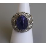 Fine natural cabochon sapphire & diamond set ring