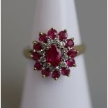 Gold ruby & diamond cluster ring - Size K