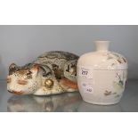 Oriental lidded urn together with Satsuma cat