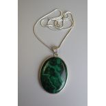 Large silver malachite pendant on silver chain