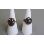 2 1930's silver marcasite rings